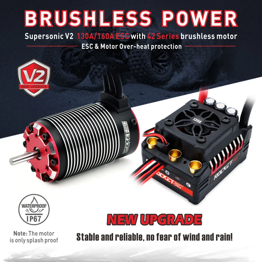 ROCKET RC Supersonic V2 4268 4274 4282 4292 Brushless Motor Temp/Sensor port and 130A 160A ESC Combo for 1/8 1/7 RC Car RC Parts