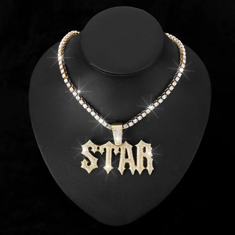 Cross-border New Product Letter Star Personality Niche Pendant Hip-hop Men's Environmentally Friendly Alloy Twist Necklace