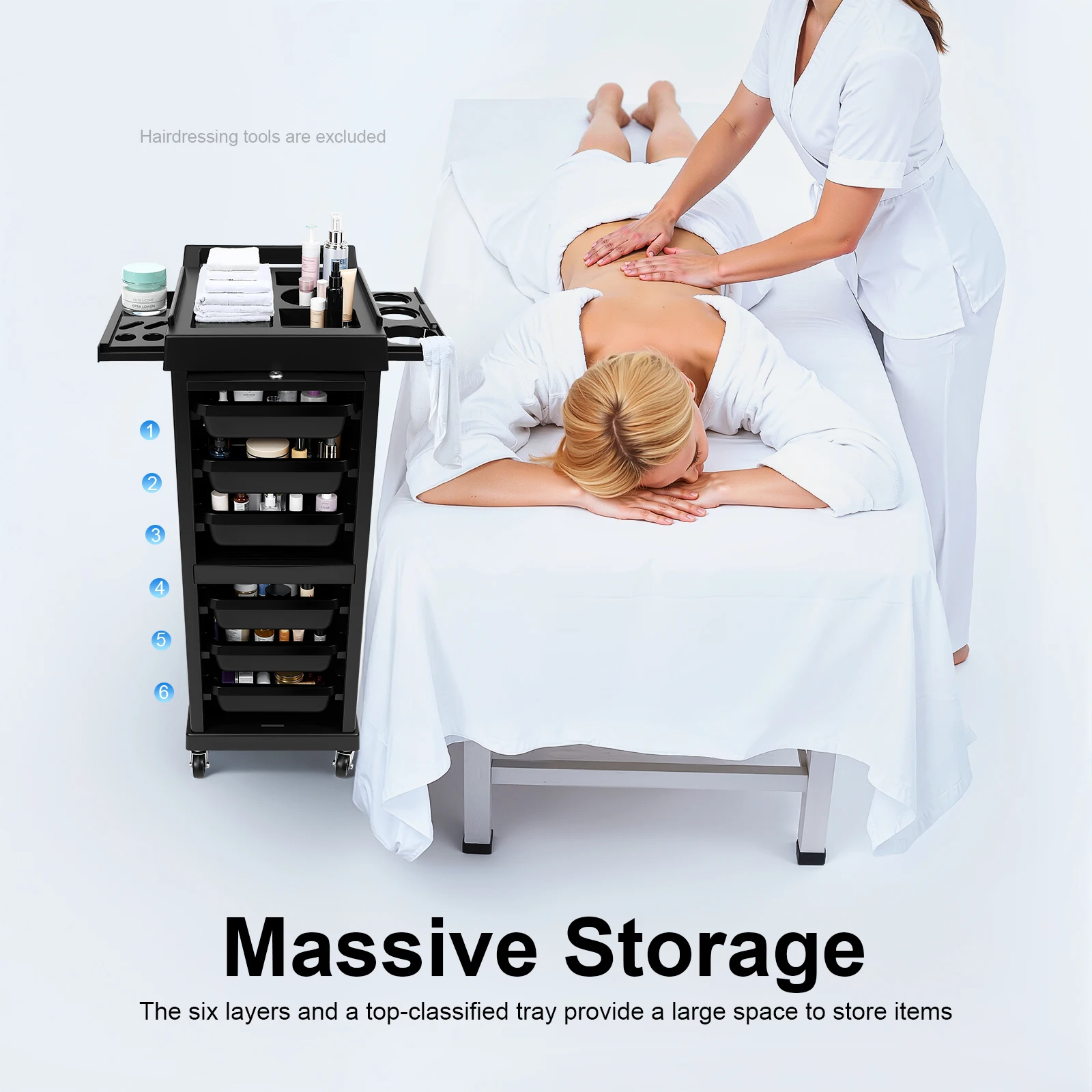 Lockable 7-Tier Beauty Cart with Wheels, Mobile Hairdressing Trolley for Salon Cosmetics Storage Organizer