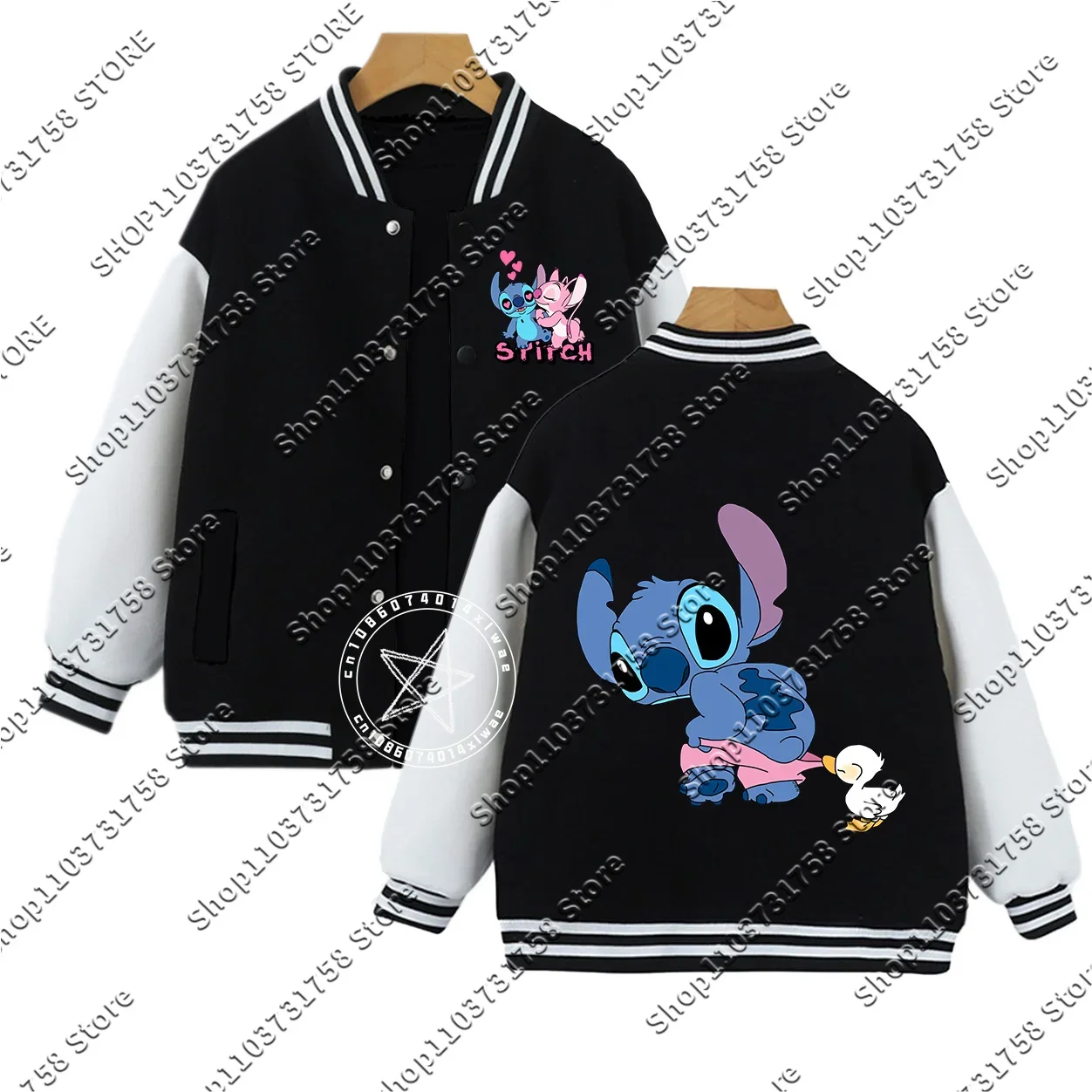 Disney Kids lie on their stomps Stitch printed baseball uniforms for boys and girls and Fall/Winter padded jackets for 2-14 year