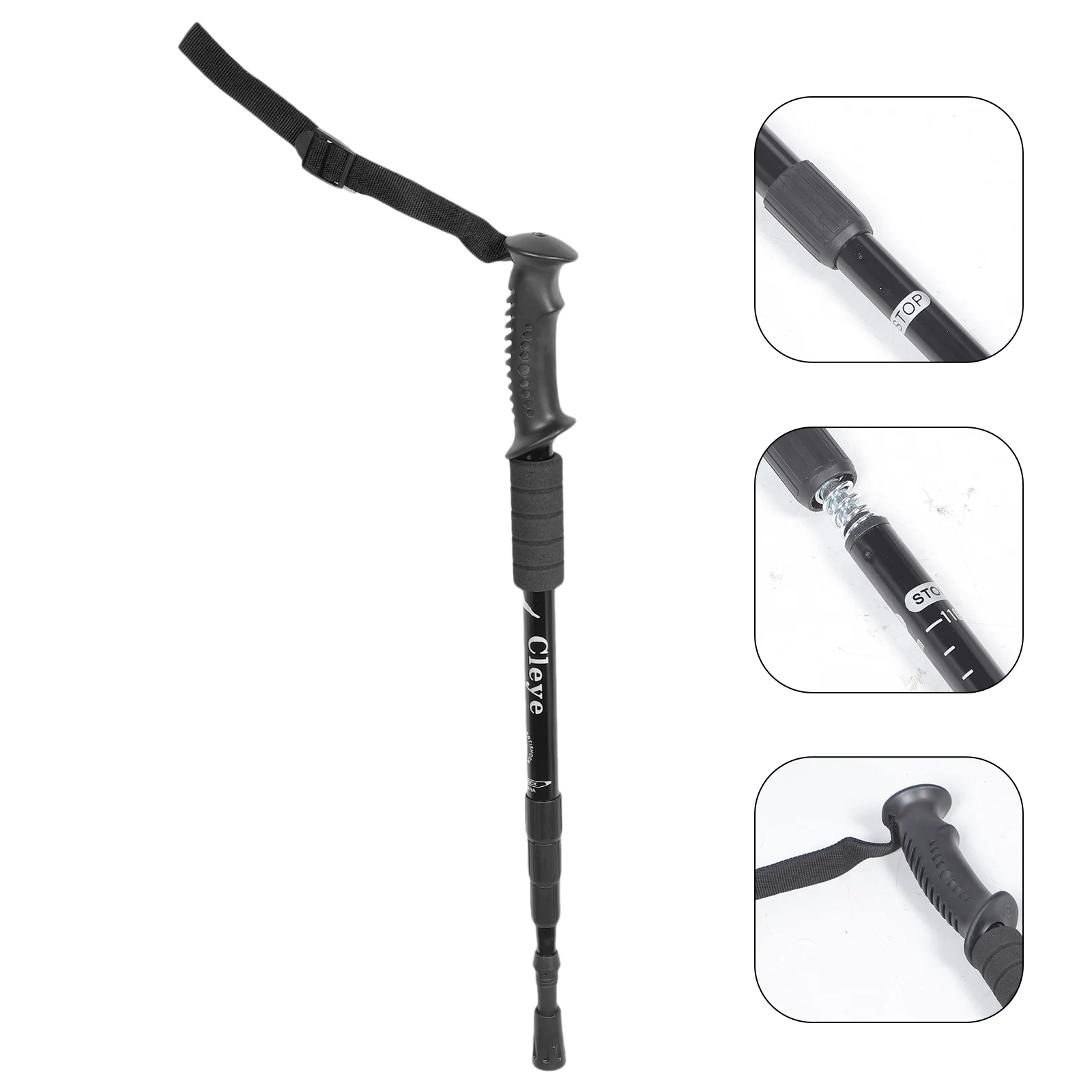 Alloy Outdoor Hiking Shock-absorbing Straight Handle Travel Four-section Walking Stick Aluminum Folding