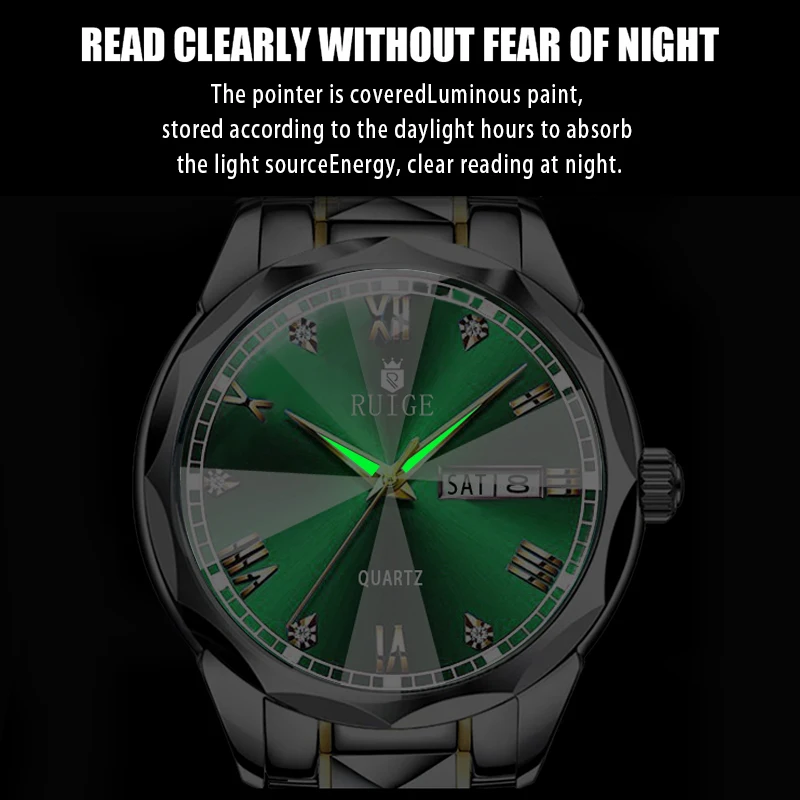 RUIGE New Luxury Men\'s Night Glow Waterproof Watch Original Stainless Steel Business Brand Watch