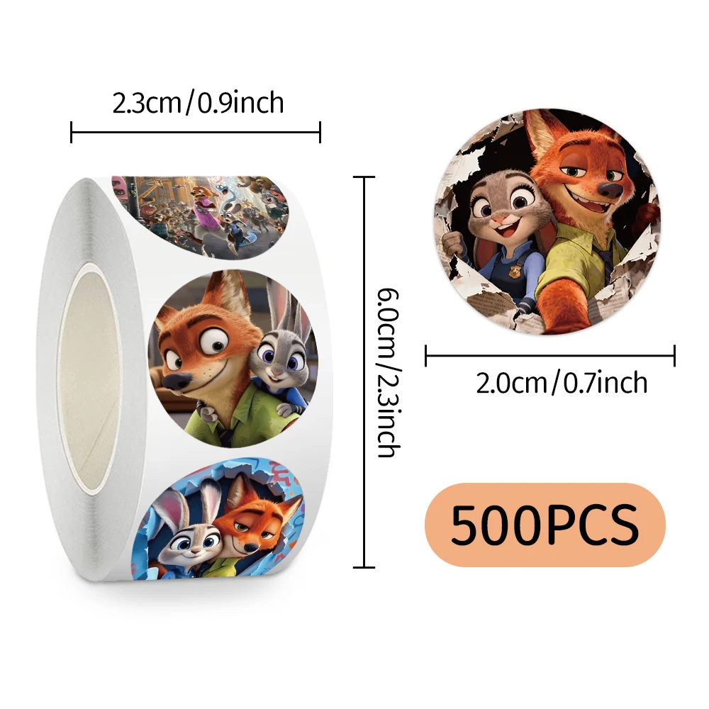 500 Stück/Rolle Disney Anime Zootopia 2 Lustige Siegel-Etiketten Dekorationsaufkleber DIY Gitarre Notizbuch Niedliche Cartoon-Aufkleber Spielzeug Belohnungsgeschenk