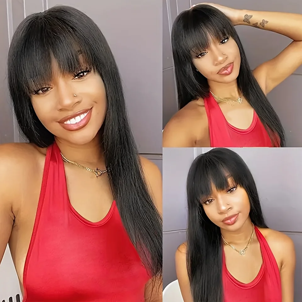 30 Inch Bone Straight Wig With Bang Human Hair 3x16 Lace Closure Wig Full End Machine Made Fringe Wear And Go Bob Wigs Choice