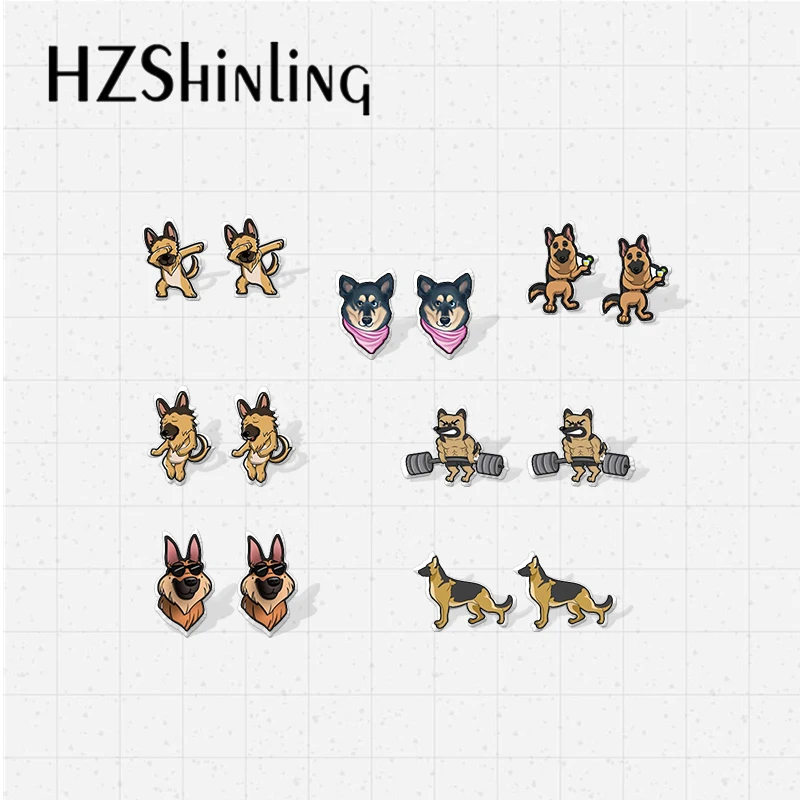 2020 New Animal Dog German Shepherd Cute Funny Puppy Dogs Icons Acrylic Epoxy Resin Earrings Pets Lover Gifts