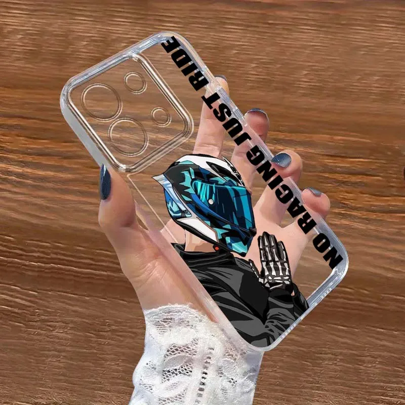 

Motorcycle Rider Anime Cool Case For Xiaomi Redmi Note 15 14 13 12 11E 9 9T 8 8T Pro Plus Turbo 5G Fashion TPU Transparent