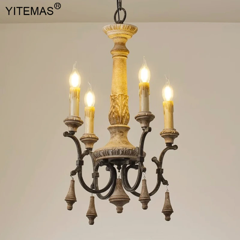 Imagem -02 - Estilo Vintage Retro Candelabro de Madeira Sala de Estar Foyer Lâmpada de Jantar Entrada Francesa Quarto Luzes Luzes Entrada