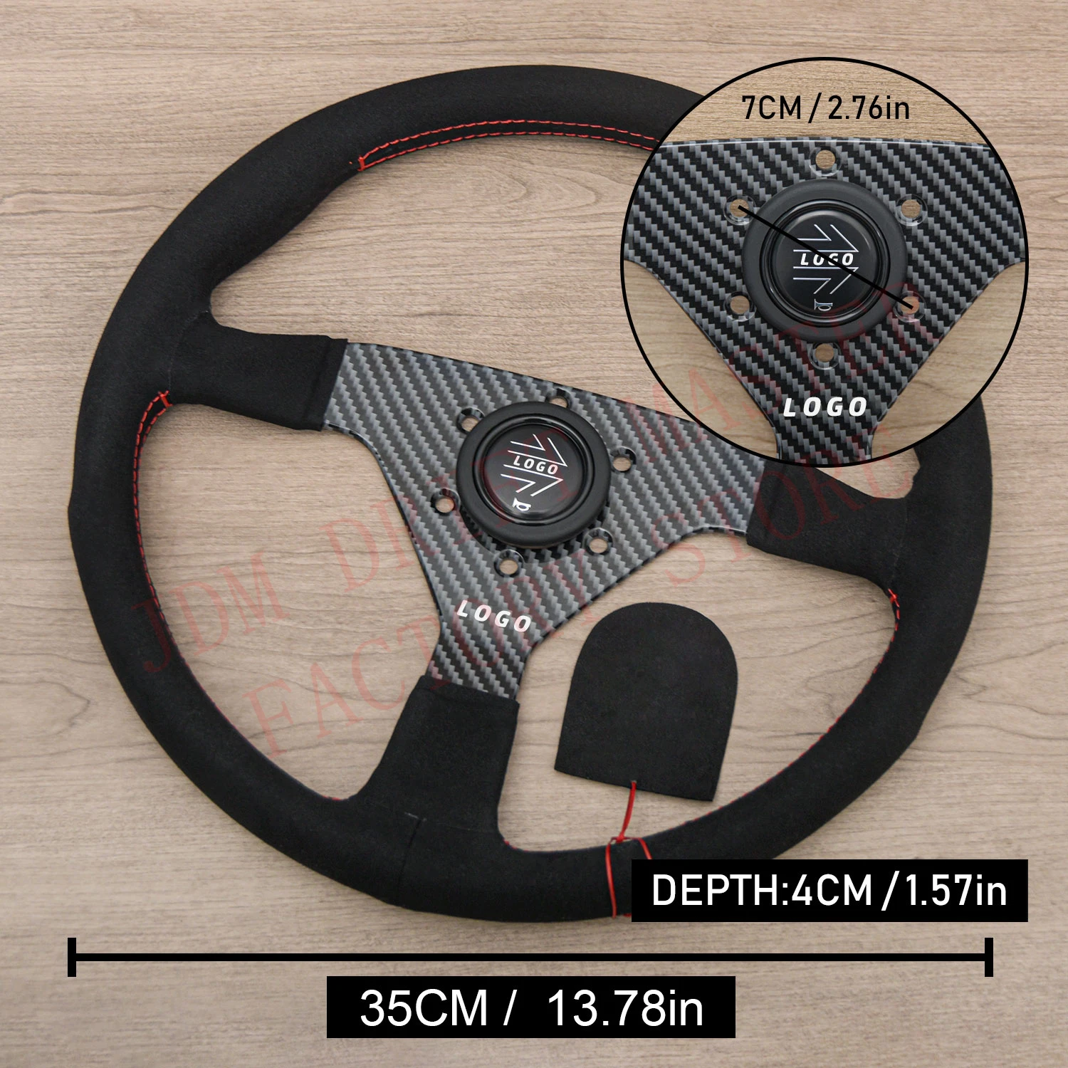 14inch JDM Racing Montecarlo MOMO Suede Leather Steering Wheel Carbon Fiber Sim Gaming Sport Steering Wheel Red Stiching