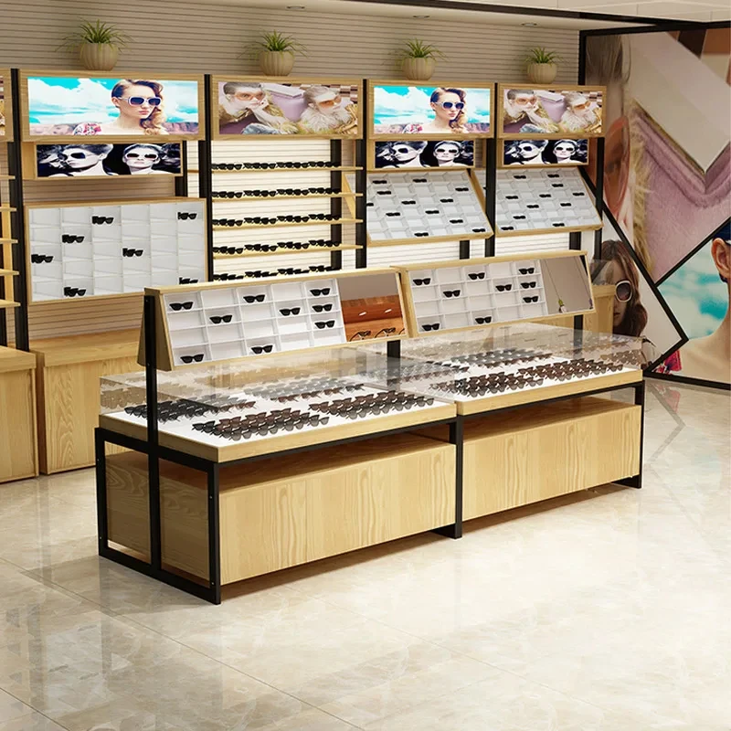 custom.Custom Made 2023 Luxurious Optical Shop Counter Design Glass Showcase Display
