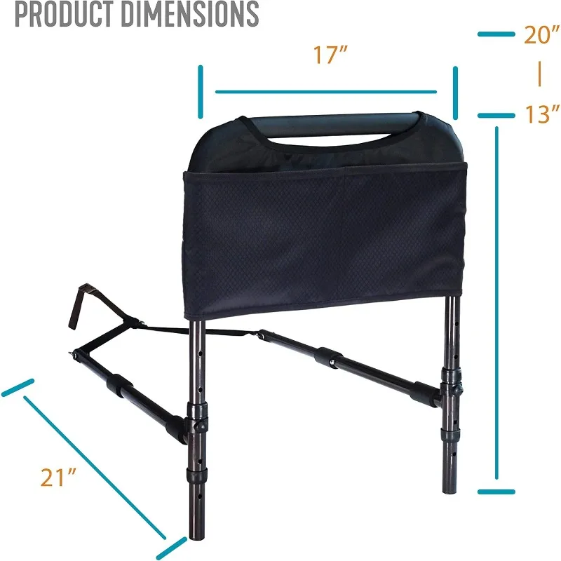 침대 옆 안전 손잡이, 높이 조절 스탠드 보조 침대 바, 낙상 방지용, 4 포켓 정리함 파우치, 대부분의 침대에 적합