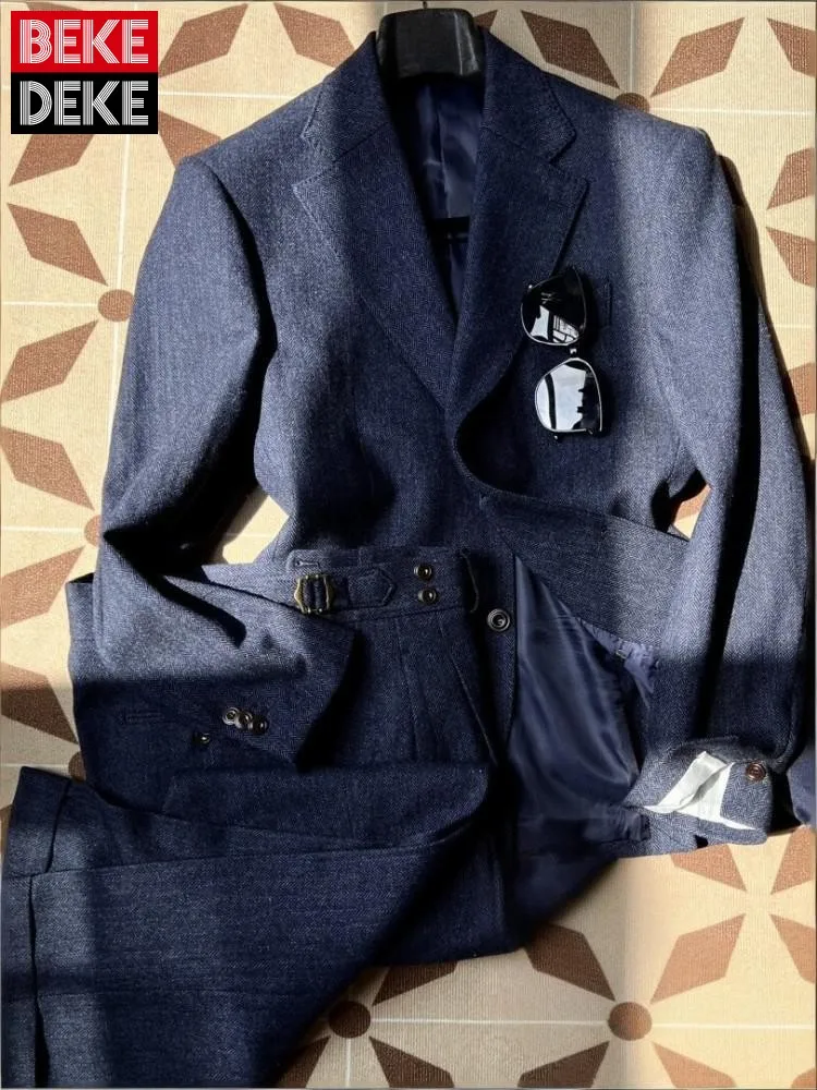 

Британский ретро-костюм для мужчин, однобортный, ручной работы, однотонный, с карманами, комплект из двух предметов, высокое качество, мужской, с длинными рукавами.