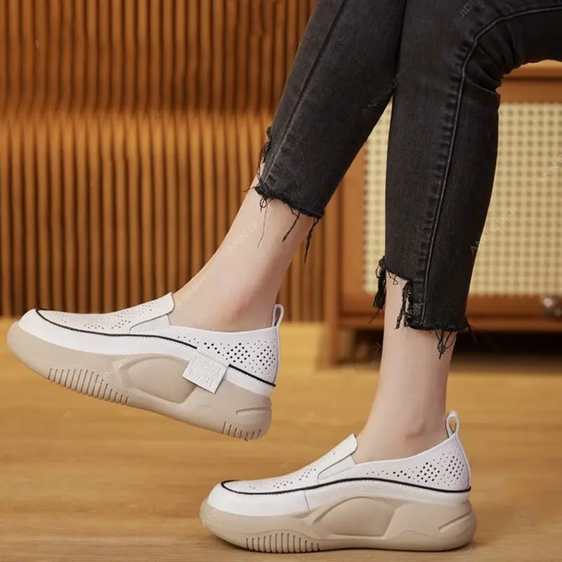 Autumn New Women's Genuine Leather Sneakers Platform Shoes Female Wedges Flat Shoes Lady Comfort Non-slip Casual Shoes