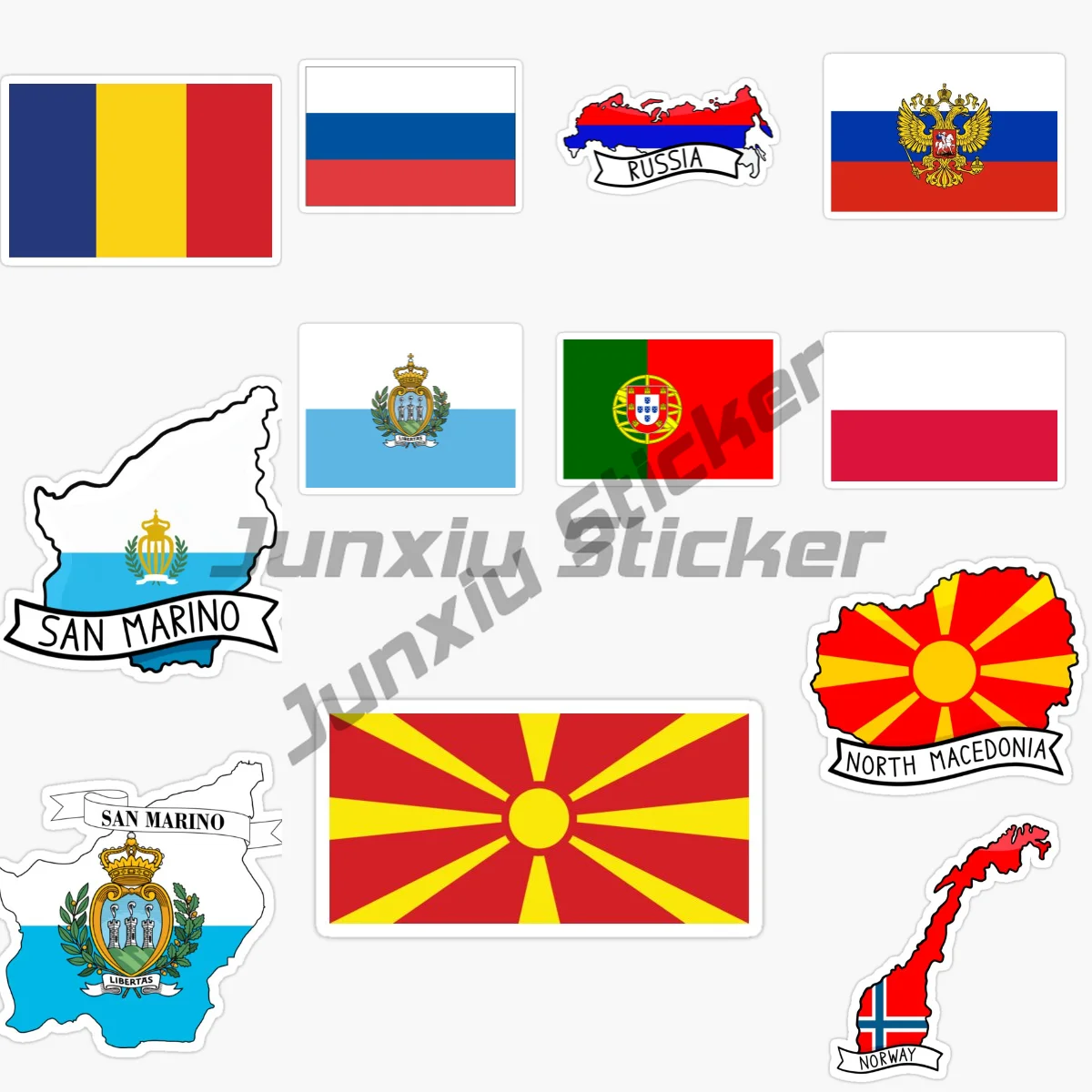 

NORTH MACEDONIA NORWAY PORTUGAL ROMANIA RUSSIA SAN MARINO Map National Flag Rectangle Flag Car Sticker Vinyl Self-adhesive Decal