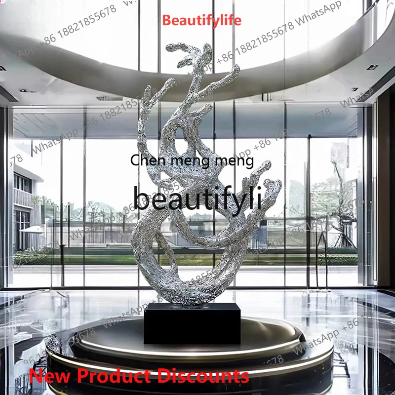 cn8350 ss Outdoor landscape stainless steel sculpture sales office large floor-standing hotel lobby ornament installation