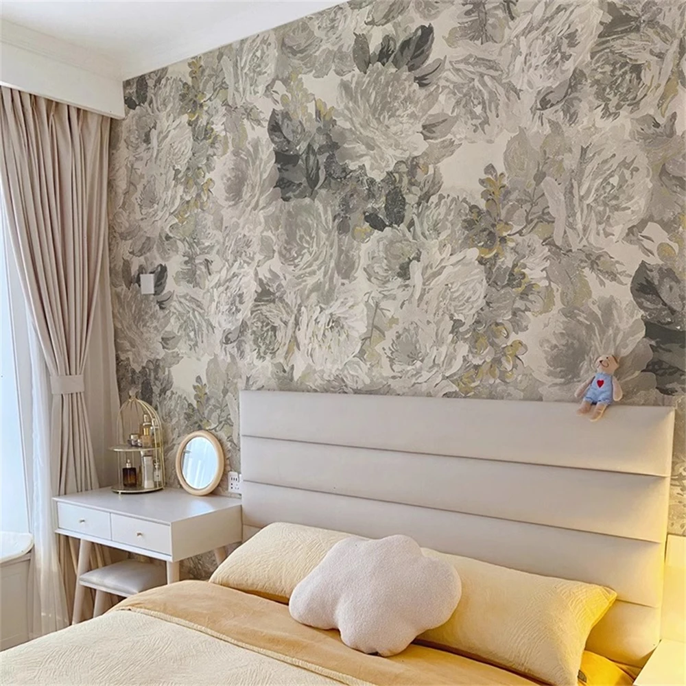 Custom Wine red French retro flower wallpaper Bedroom background American flower mural Self adhesive wallpapers for living room