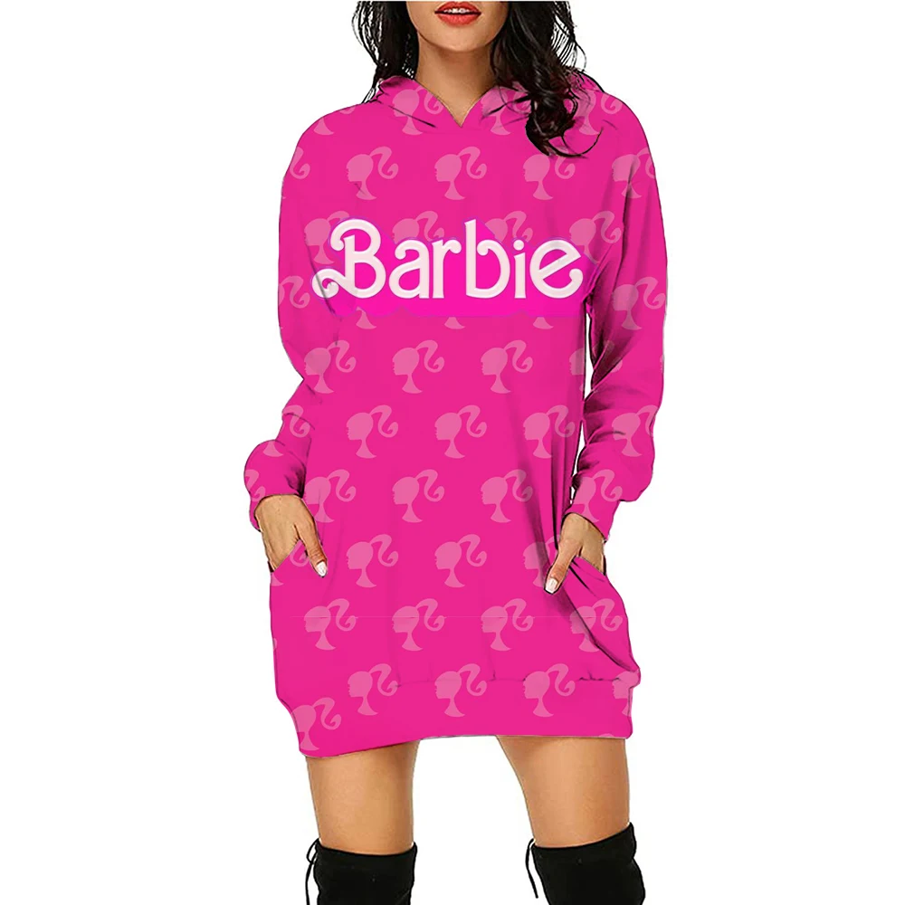 Barbie Princess print autumn and winter women's hooded dress long sportswear Barbie doll new fashion women's pullover hooded dre