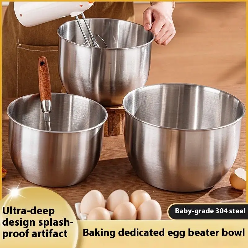 1Pc Stainless Steel Mixing Bowl For Cooking Baking Egg Beating Fruit Salad Container Deep Design Kitchen Cooking Tools【Homeclub】