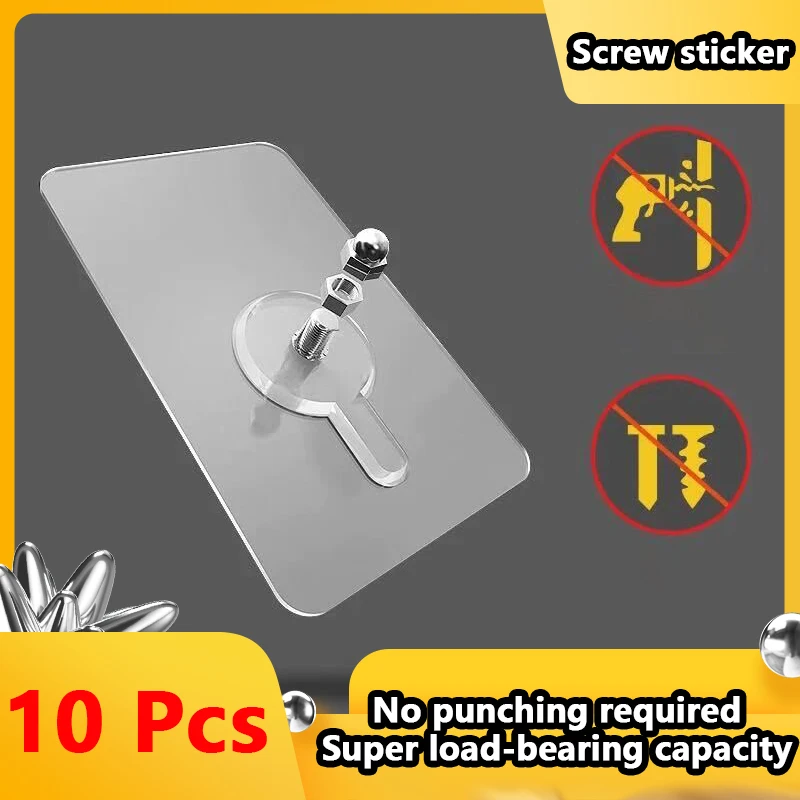 10 Pcs Punch-Free Screw Stickers Wall Picture Non-Marking Hook Invisible Traceless Picture Hanging Kitchen Bathroom Hanger Hook