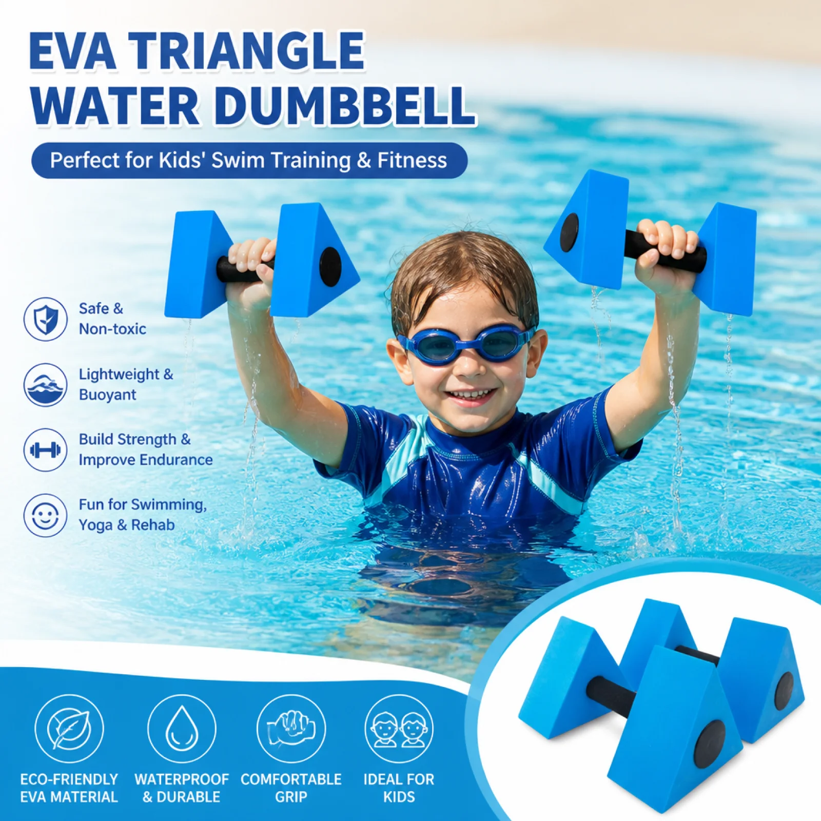 Triangle Water Dumbbell Easy to Grip EVA Water Dumbbell Lightweight Water Jogging for Children, Swimming Training Pool