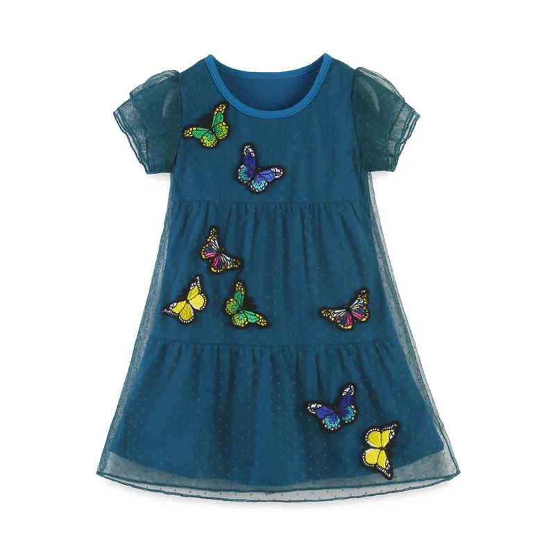 Jumping Meters Princess Girls Dresses Butterflies Applique Fashion Toddler Birthday Tutu Frocks Party Dress Costume