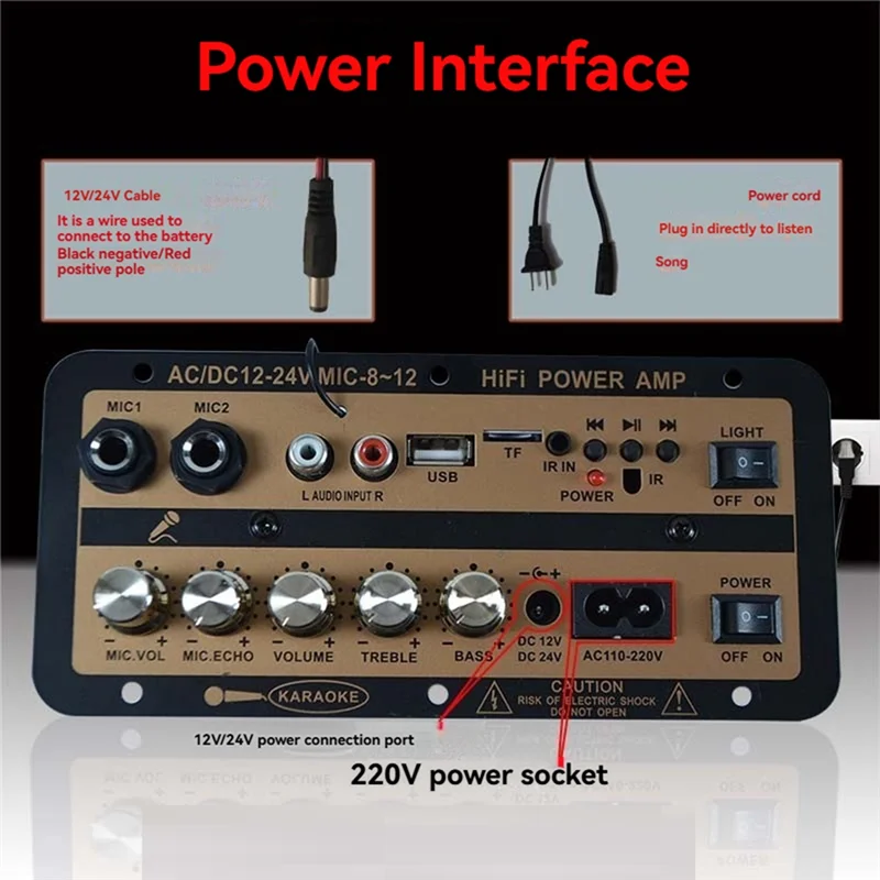 BAAE DC12V/24V 110V-220V 30W Placa amplificadora de áudio Bluetooth com subwoofer óptico amplificador de áudio para carro doméstico