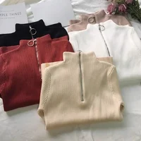 Autumn Winter Turtleneck Women Sweater Long Sleeve Zipper Neckline Knitted Pullover Female Sweater Slim Basic Knitted Jumpers 2