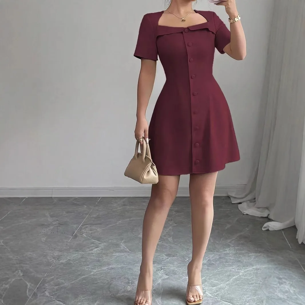 French Vintage Square Neck Elegant Fitted Dress Dresses Spring Summer Matching Set