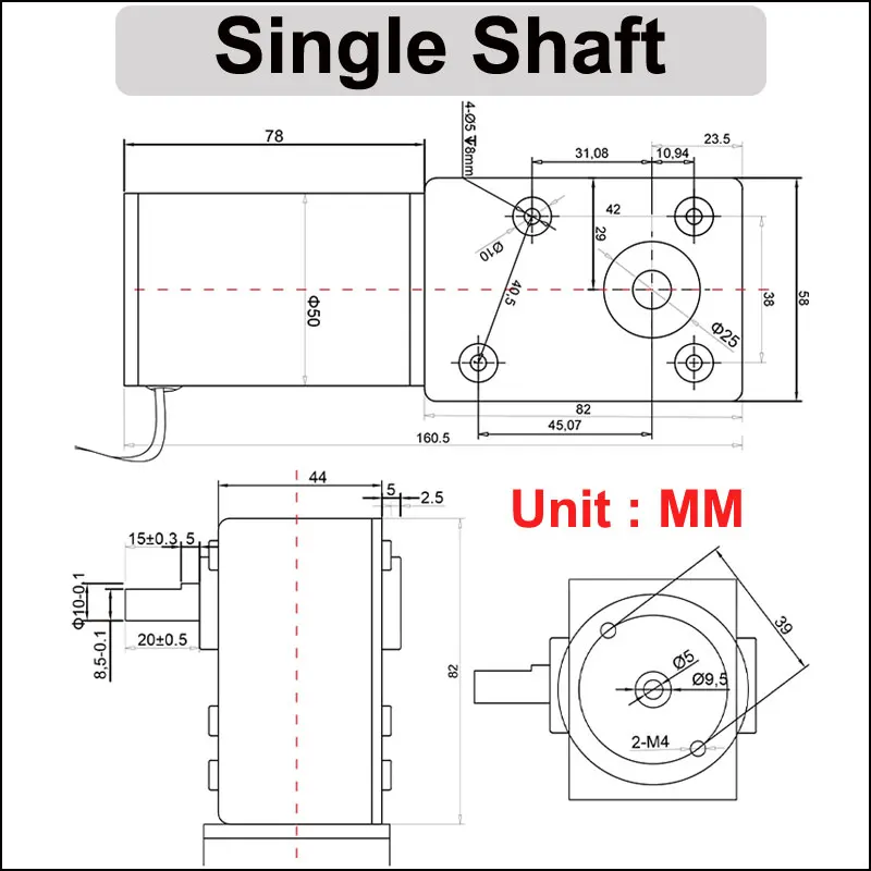 Single-Shaft Or Double-Shaft DC12V24V High-Torque Worm Geared Motor With 1.5 To 440RPM Adjustable Speed Reversible And Self-Lock