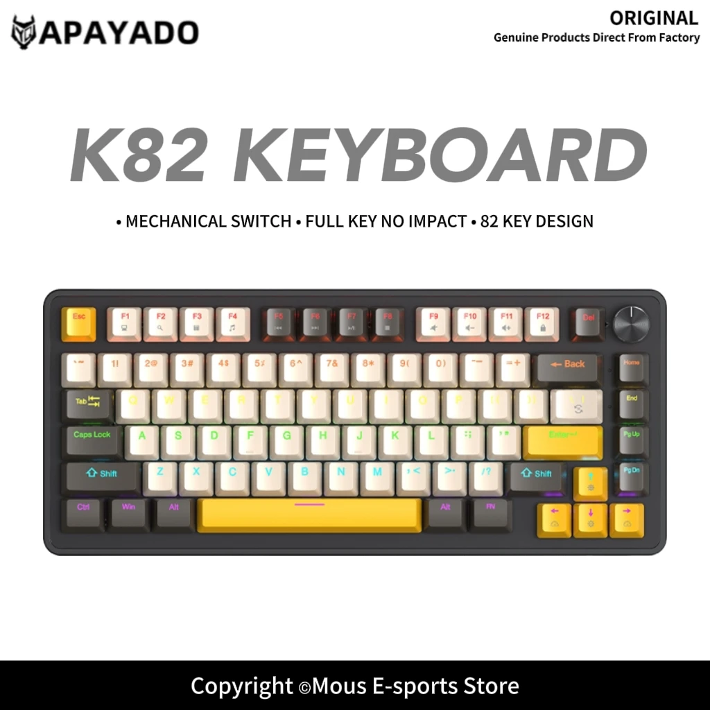 K82 75% Hot Swappable Mechanical Keyboard Blue/Red Switch RGB Mixed Backlit Wired Compact 82 Keys for E-Sports