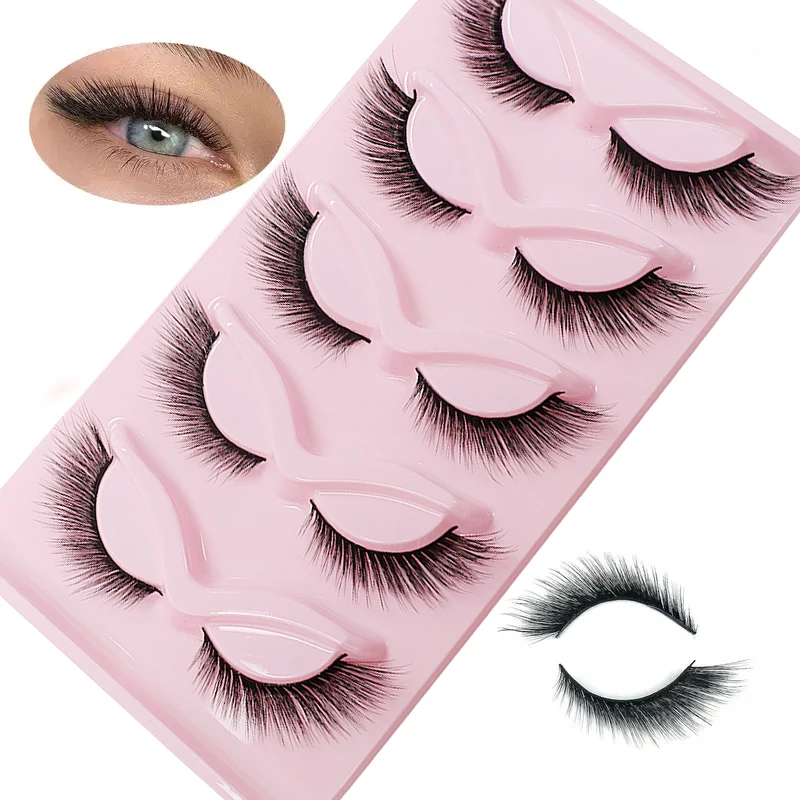 5 أزواج من الرموش الصناعية الصناعية المنفوشة بشكل طبيعي - رموش صناعية ممدودة على شكل عين القطة، مما يجري جريء