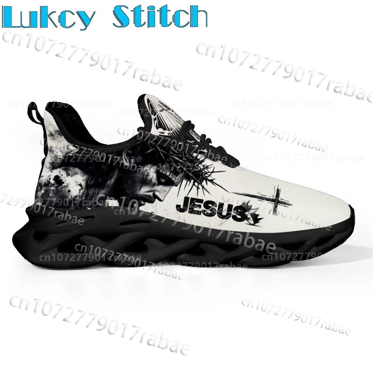 Unisex Religious Belief Jesus Cross Pattern Platform Sneakers Soft Knit Upper Wave Bottom Comfort Daily Walking Sports Trainers