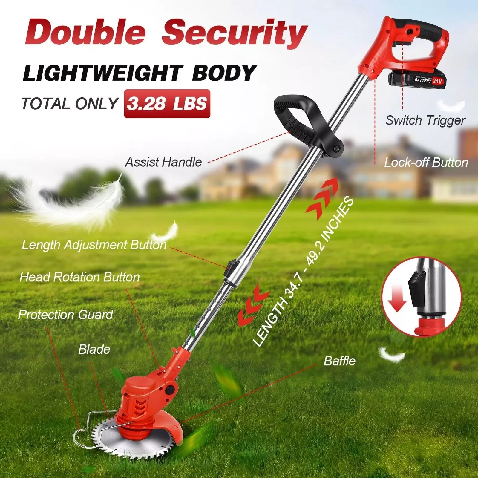 

Electric Cordless Grass String Trimmer Lawn Edger Portable Weed Wacker Cutter Foldable Adjustable Garden Cutter with 2 Battery