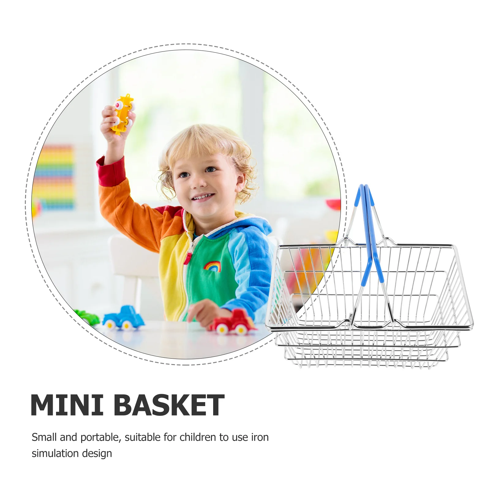 Mini Shopping Basket Iron Simulation Compact Portable Storage for Kids Playroom Grocery Hamper Book Organizer Kids Hamper