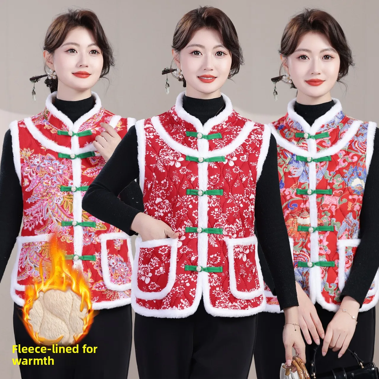 

Утепленный флисовый жилет для мам и бабушек, осенне-зимний, в китайском стиле, свободного кроя, теплая верхняя одежда, хлопковая куртка-жилет