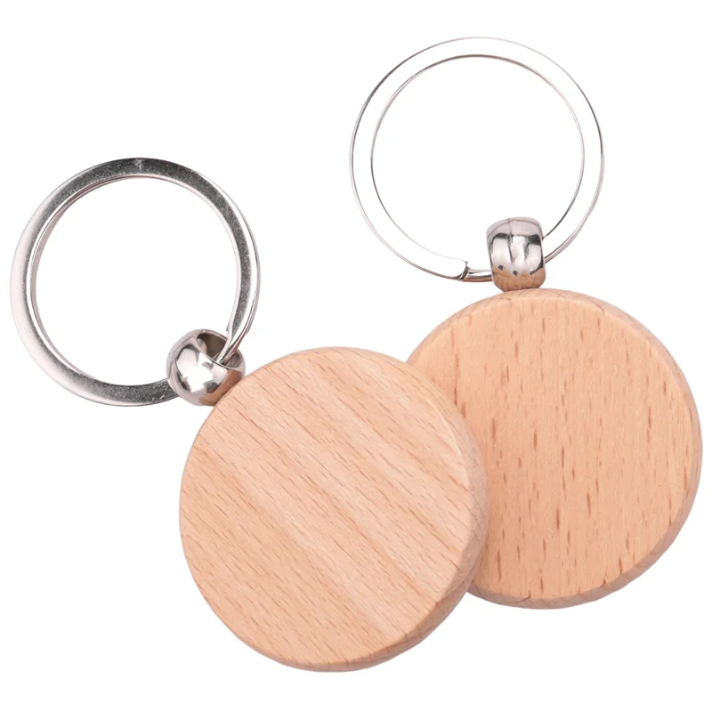 100Pcs Blank Round Wooden Key Chain Diy Wood Keychains Key Tags Can Engrave Diy Gifts TQ