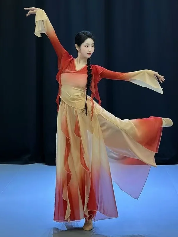 Gradual Change Dance Costume Elegant Double Layer Skirt Stage Performance Outfit Fluffy Skirt Classical Dance Uniform for Women