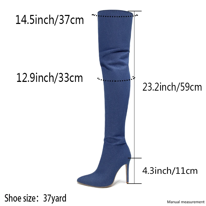 Blue Boots Women Thigh High Boots Winter Denim High Heels Over The Knee Boots With Back Zip Female Shoes