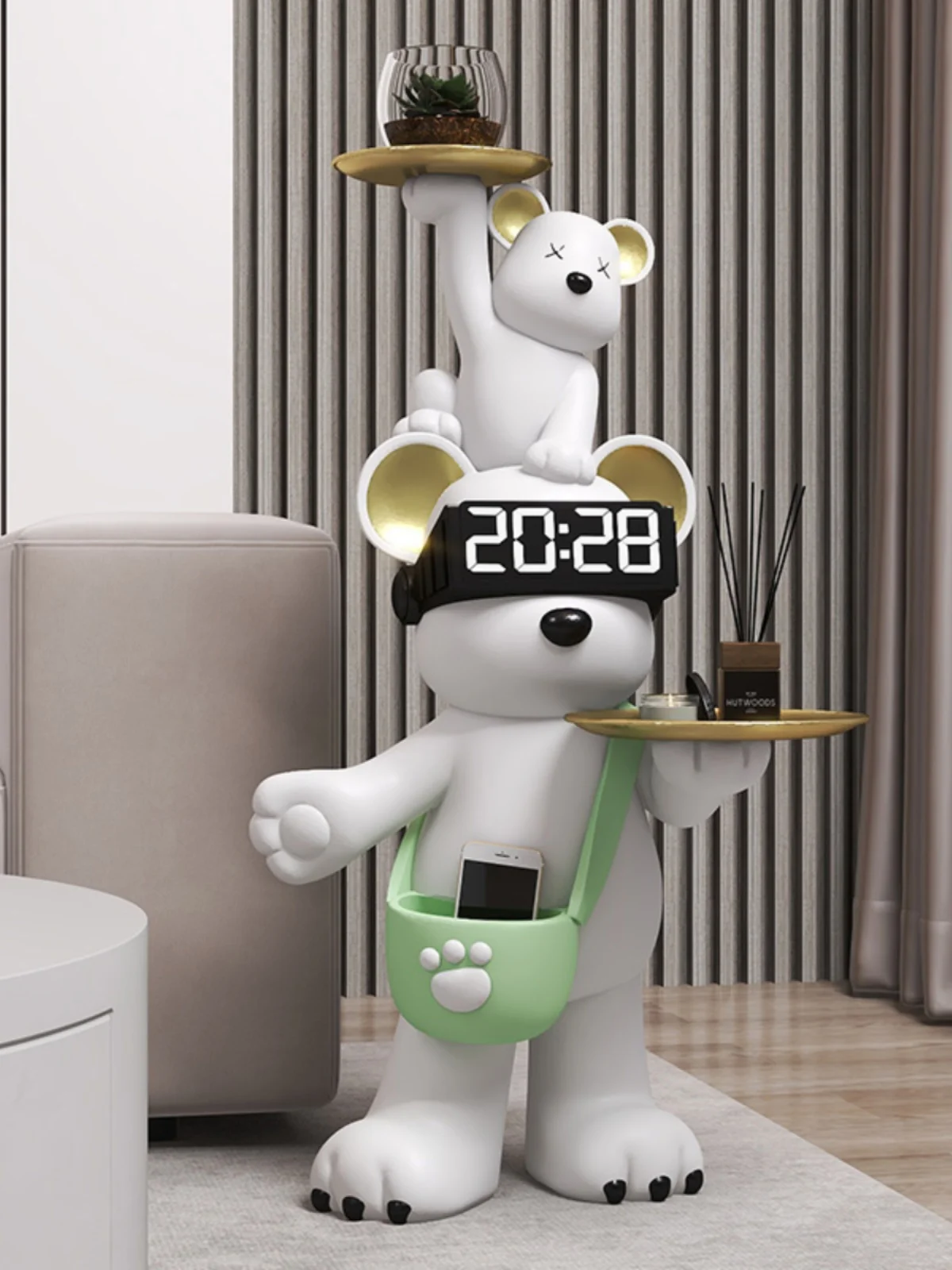 Living Room TV Cabinet Ornaments Alarm Clock Polar Bear Home Decorations Sculptures Statue Room Decoration Piggy Bank Figurines