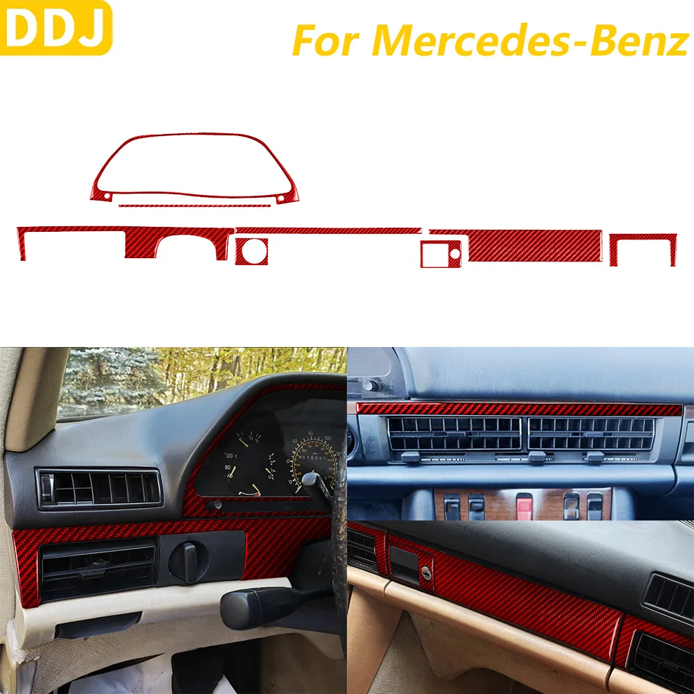 For Mercedes-Benz S-Class W126 1980-1991 Red Carbon Fiber Dashboard Speedometer Air Vent Panel Cover Set Car Accessories Sticker