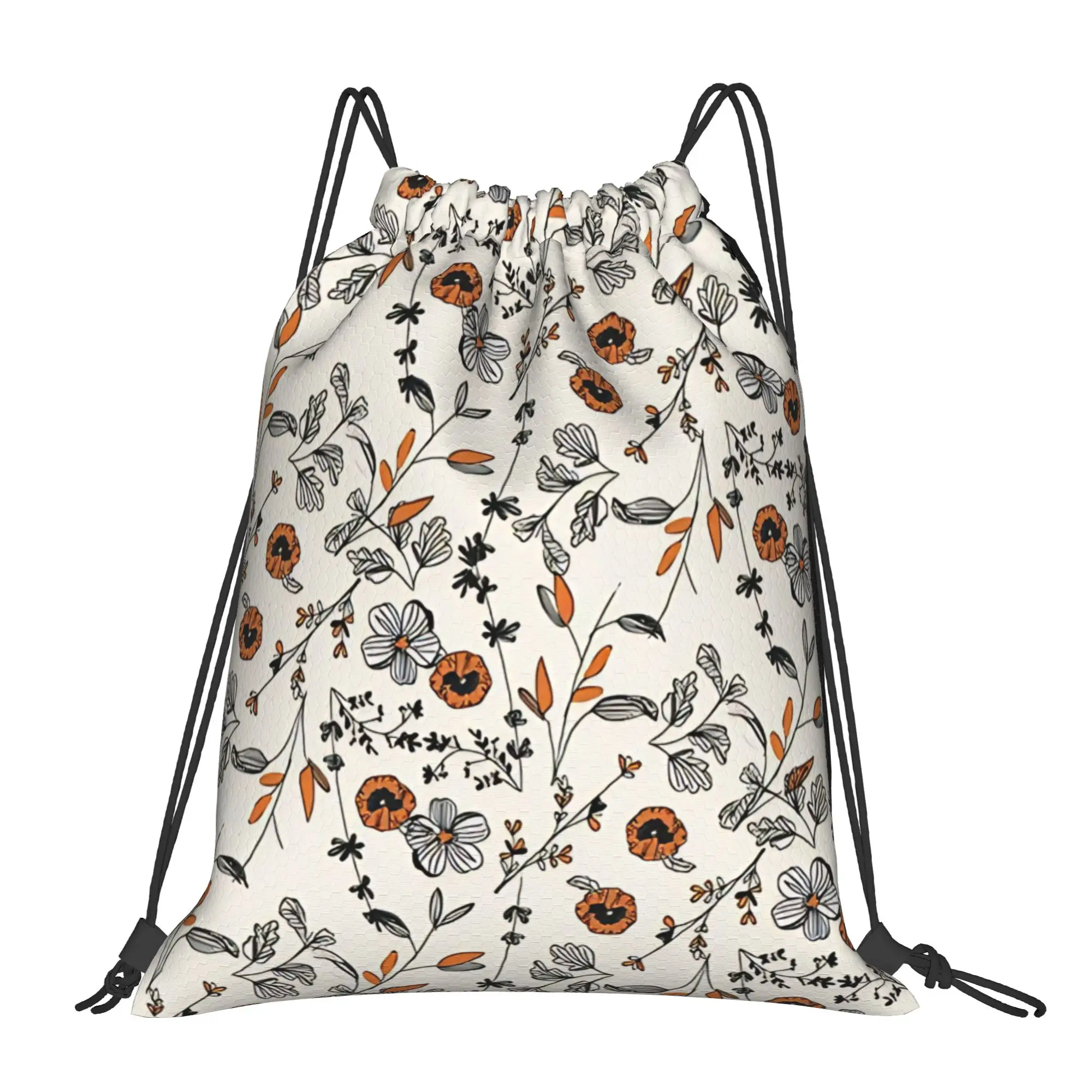 Floral Orange Flower Portable Travel Riding Gym Drawstring Storage Sporty Backpacks