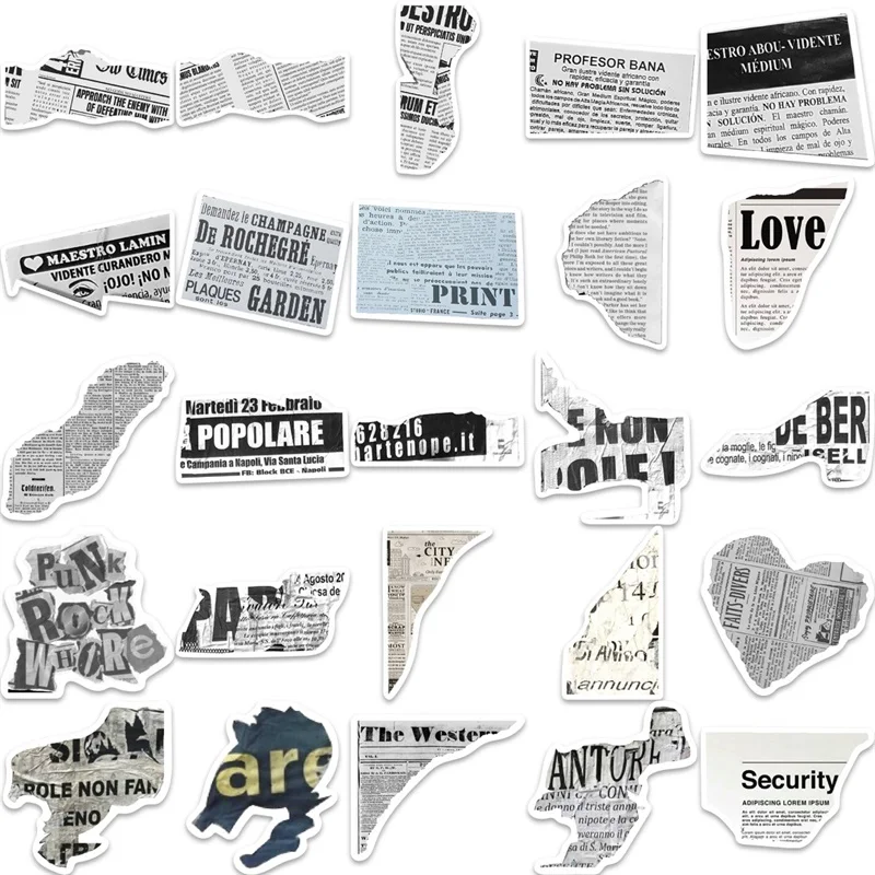 10/30/52PCS Vintage Newspaper PVC Sticker Aesthetic Children\'s Korean Stationery School Supplies DIY Decoration Scrapbooking