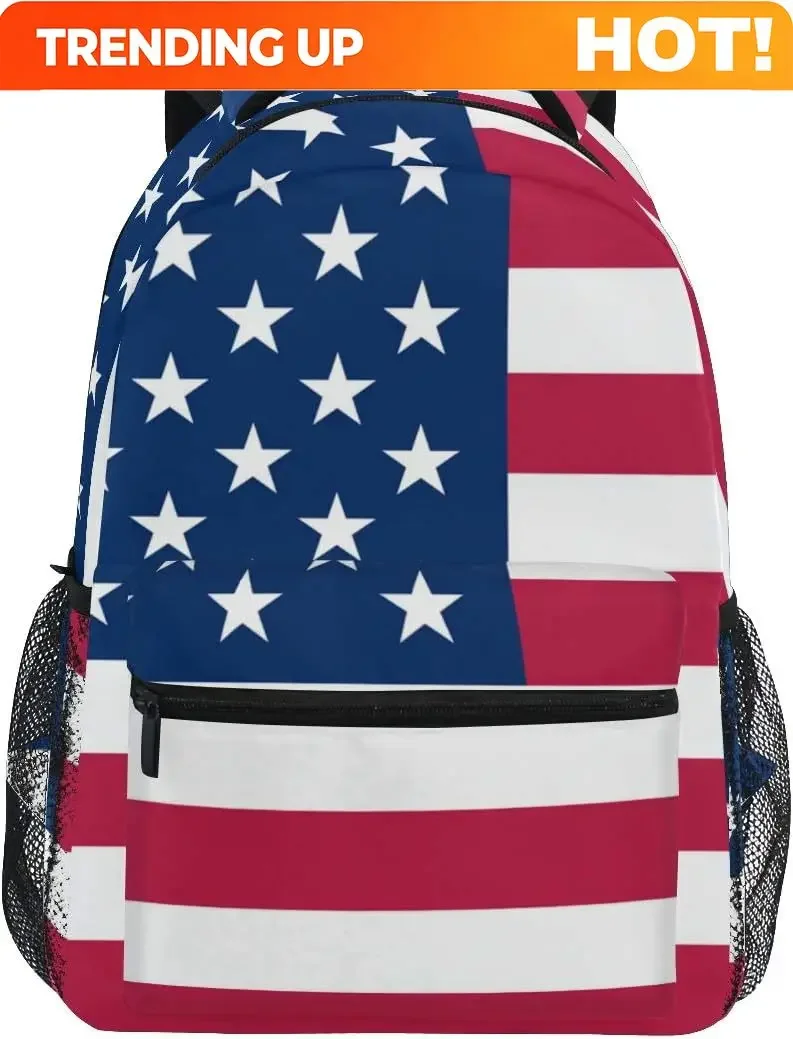 Custom Bag USA Flag Bag Mens Womens Backpack Fashion Daypack Large Capacity Knapsack Rucksack Light Shoulder Bags For Travel Out