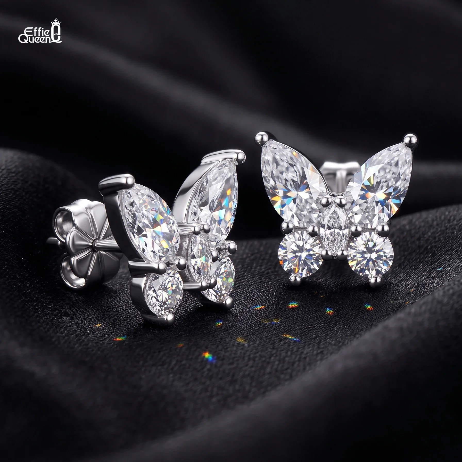 Effie Queen 925 Sterling Silver Butterfly Shape Moissanite Stud Earrings For Women Party With Certificate Fine Jewelry SMOE35