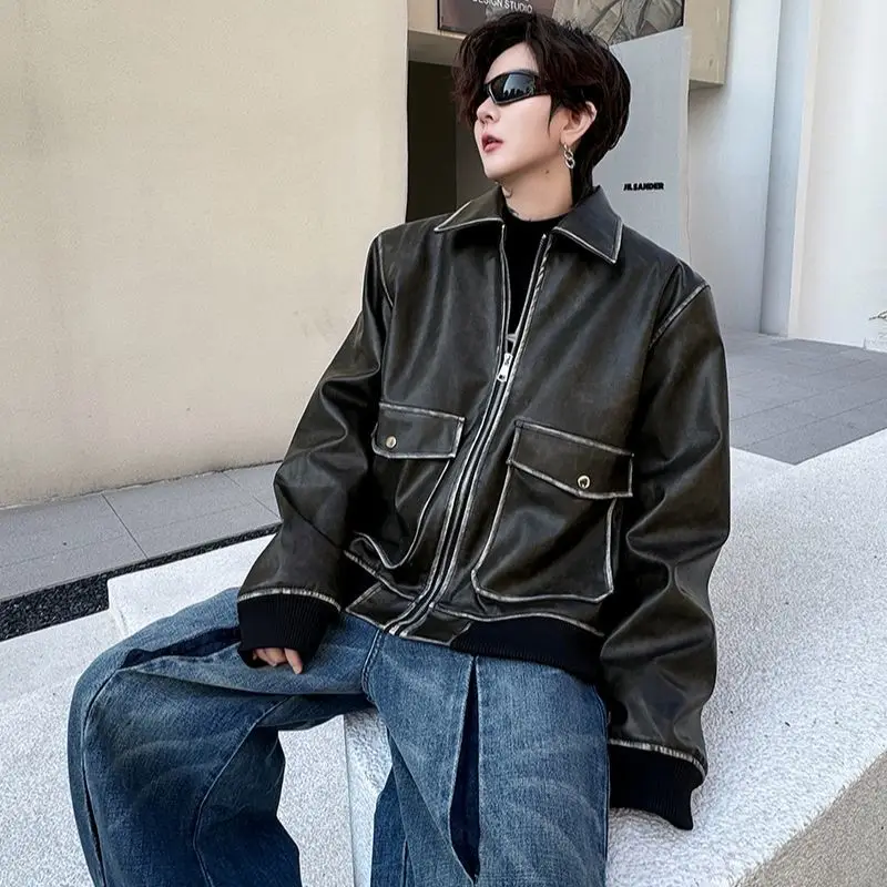 

Осенне-зимняя короткая ретро-старая мужская кожаная куртка 2025 года, модный модный дизайн наряда, верхняя куртка, куртка