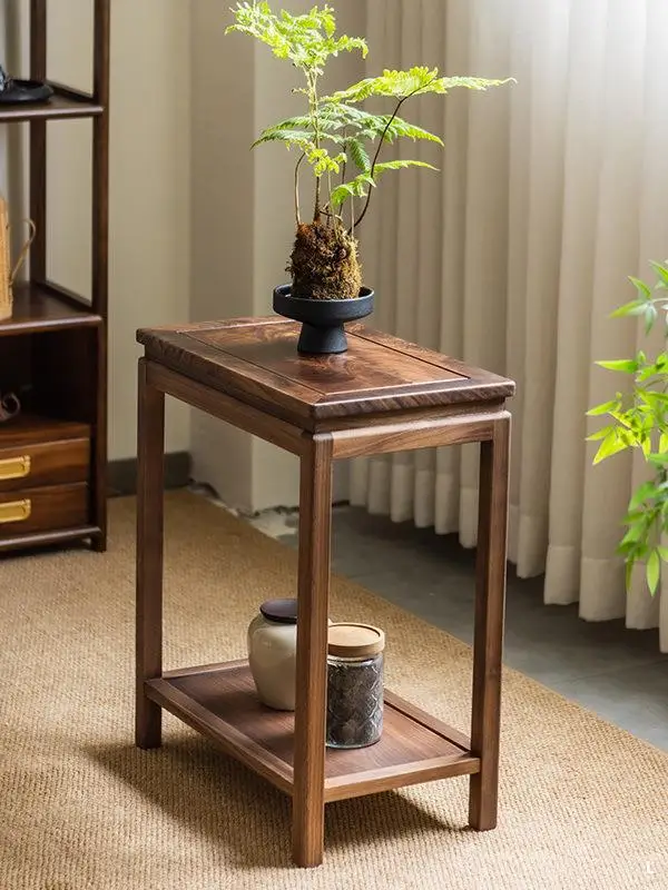 Black walnut flower rack, all solid wood floor-to-ceiling flower rack, new Chinese-style shelf, rectangular fish tank rack,