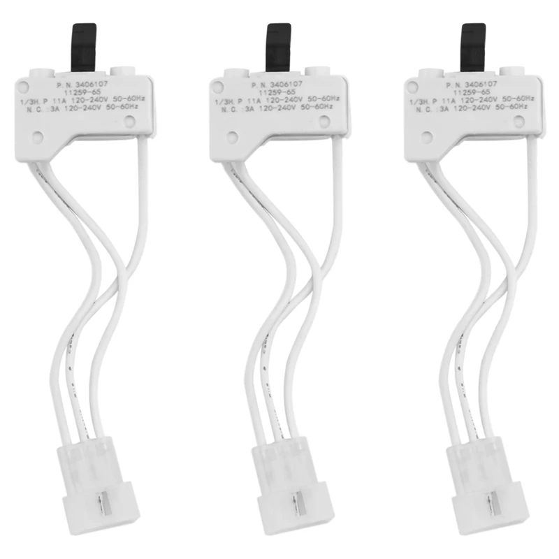 3X Dryer Door Switch For 3406109 3406107 Whirlpool, Kenmore, Sears, Maytag, Roper, Estate