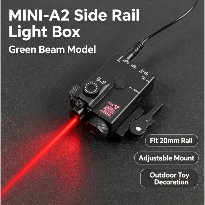 MINI-A2 Style Nylon Side Rail Light Box with Green Beam, Fit 20mm Rail, Adjustable Mount, Outdoor Toy Decoration Accessory