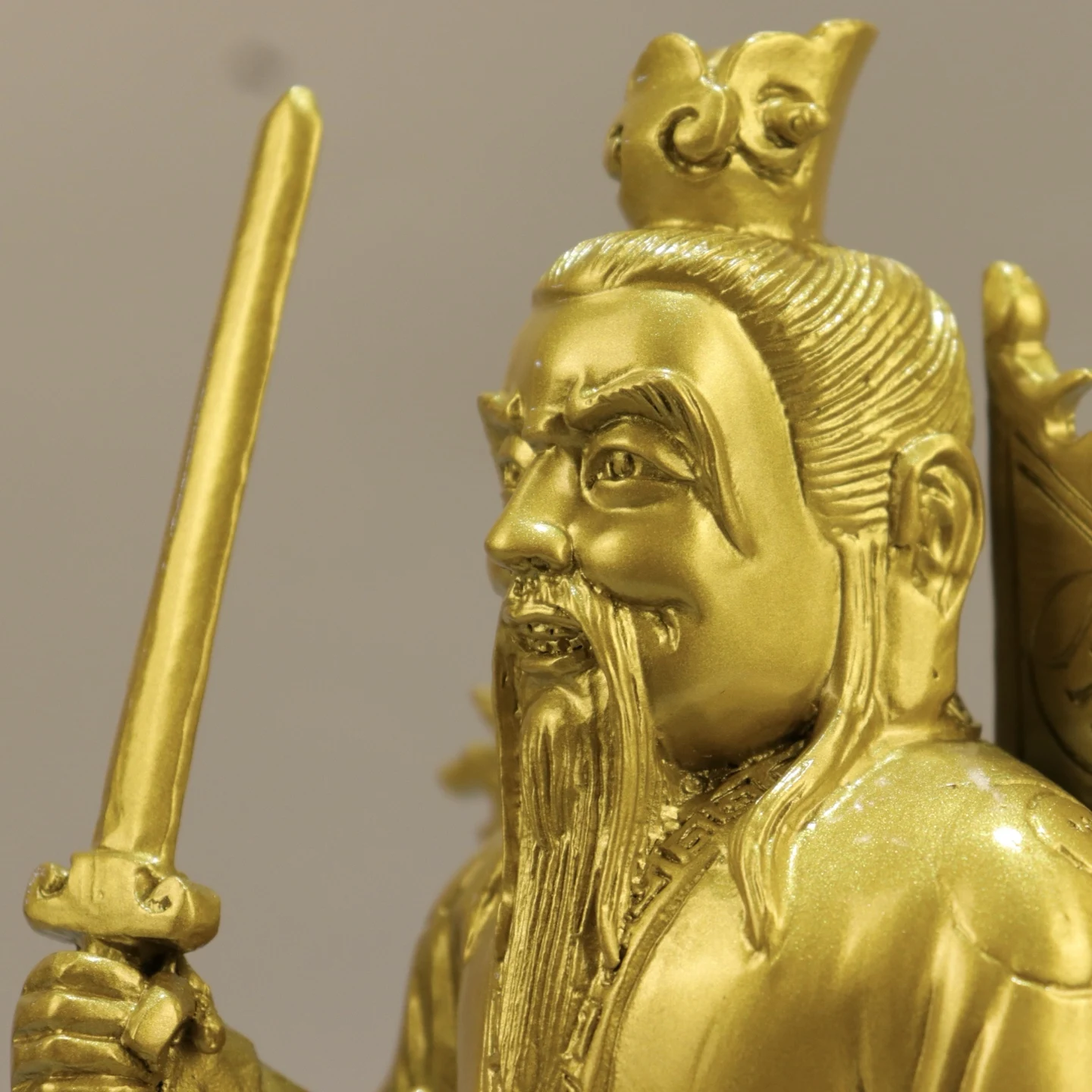 

10"Xizang Folk Collection Old Brass Hongjun Ancestor Taoism primogenitor Master Sanqing Worship Hall Town house Exorcism