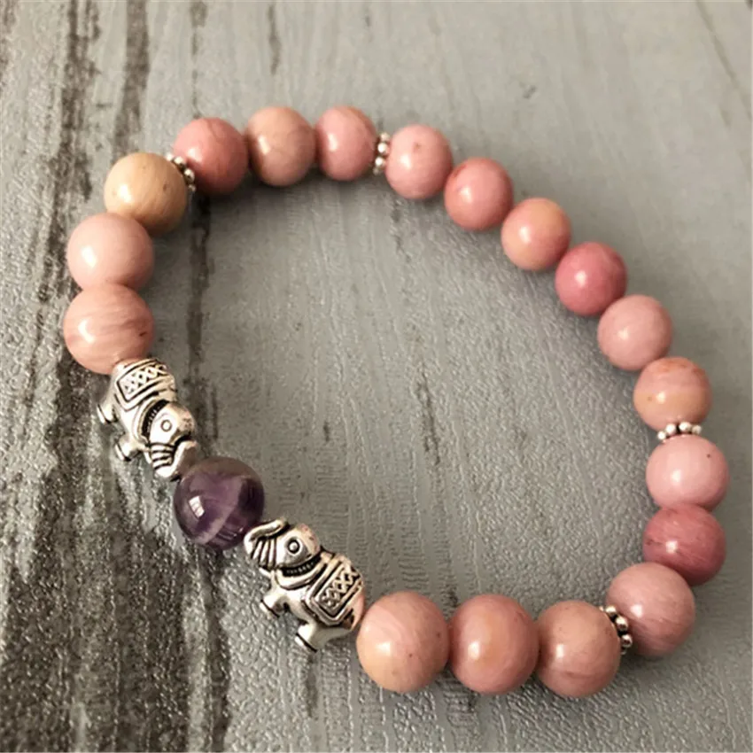 

8mm Rhodochrosite Buddhist Bead Bracelet Unique Bohemian Unisex Adjustable Artisan Wrap Eco-Friendly Prayer