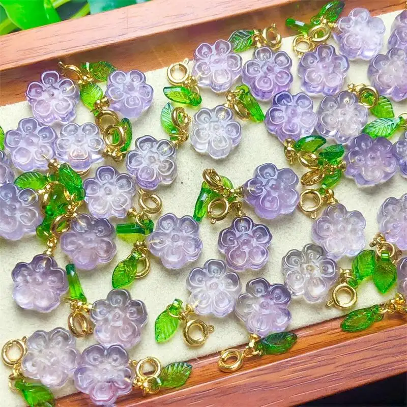 

10PCS Natural Amethyst Flower Pendant Crystal Carving Polishing Mature Charm Fashion Jewelry Birthday Present Holiday Gift 12MM